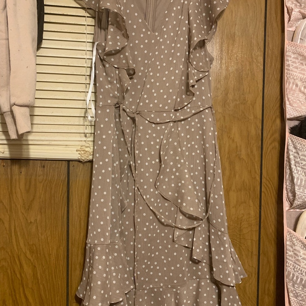 Tommy Hilfiger Taupe Polka Dot Maxi Dress